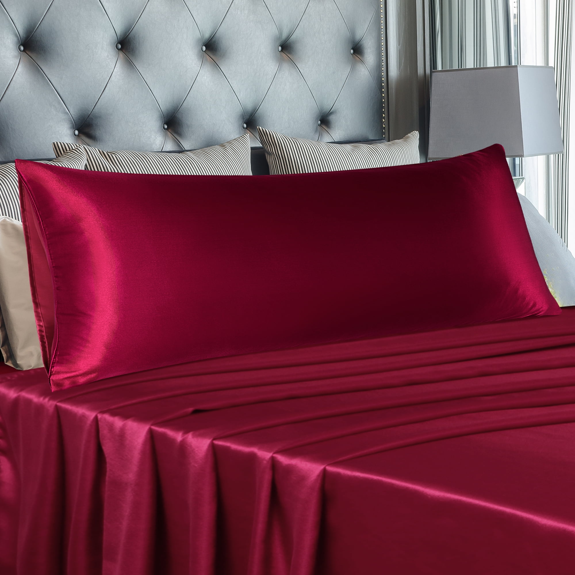 Unique Bargains 1 PC Satin Envelope Closure Body Pillowcases Burgundy 20"x60"