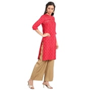Red Band Collar Printed Kurta-X Small
