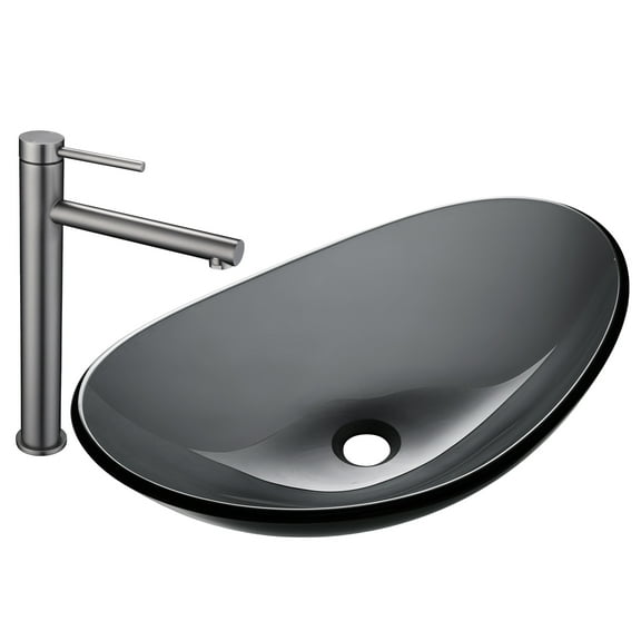 Aquaterior Bathroom Vessel Sink & Faucet Kit 8" Vanity Mixer Tap Tempered Glass