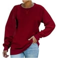 thumbnail image 2 of QUNYINEY Solid Sweatshirts for Women Crew Neck Casual Long Sleeve Red Tops Drop Shoulder Pullover Loose Sweatshirts, 2 of 4