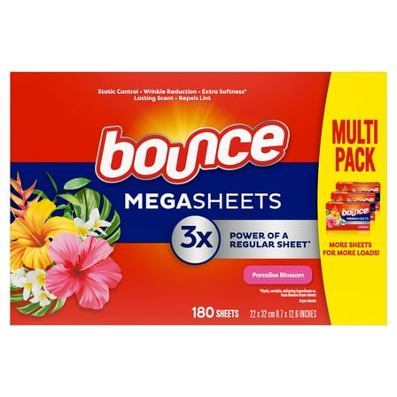 Bounce Mega Dryer Sheets, Paradise Blossom, 180 Count, Bounce Dryer Sheets