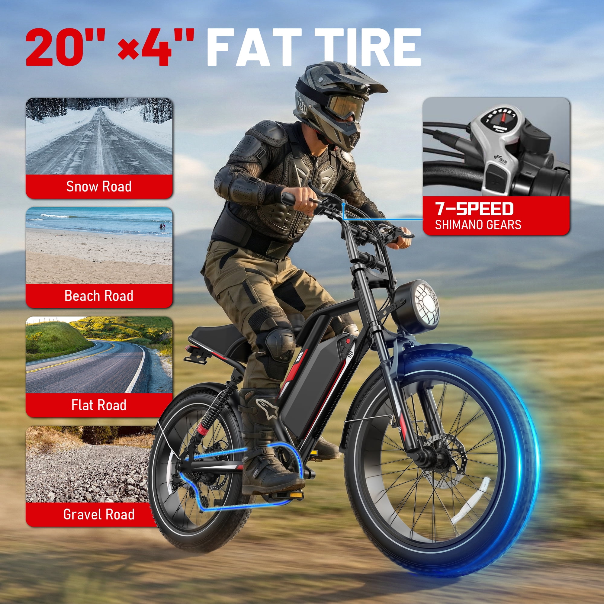 UL2849 Electric Bike for Adults - Peak 1500W Motor, 20"x4" Fat Tire,48V/17.5AH, Full Suspension, 7-Speed SHIMANO