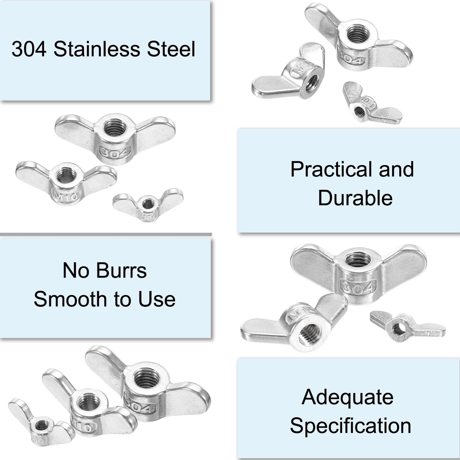 Uxcell Wing Nuts, 304 Stainless Steel Butterfly Nut Twist Fasteners Parts Smooth Finish Wing Fastener Nuts M16 4