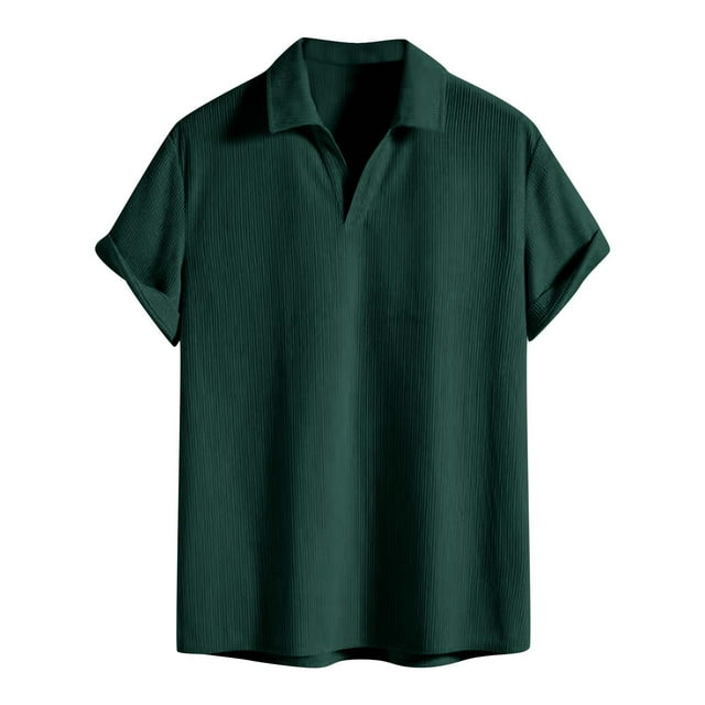 Fengqque Mens GOLF Shirts V Neck Textured GOLF Shirt Quick-Dry Golf Shirts Army Green M(M)