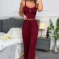 thumbnail image 4 of Gkeoshab Nightgowns for Women Women Camisole Long Trousers Jacquard Pajama Set Lightweight Blended Fabric Summer Casual Sleepwear Loungewear Wine M, 4 of 7