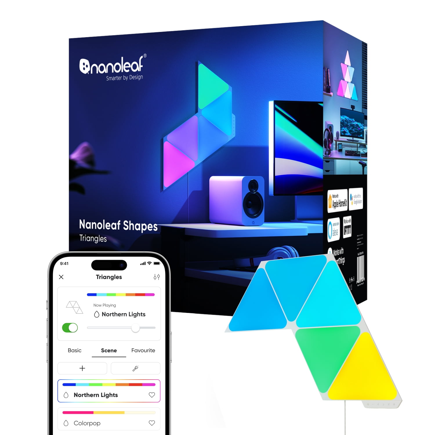 Nanoleaf Shapes Triangles Smarter Kit 5PK Indoor Modern Modular LED Wall Light Panels