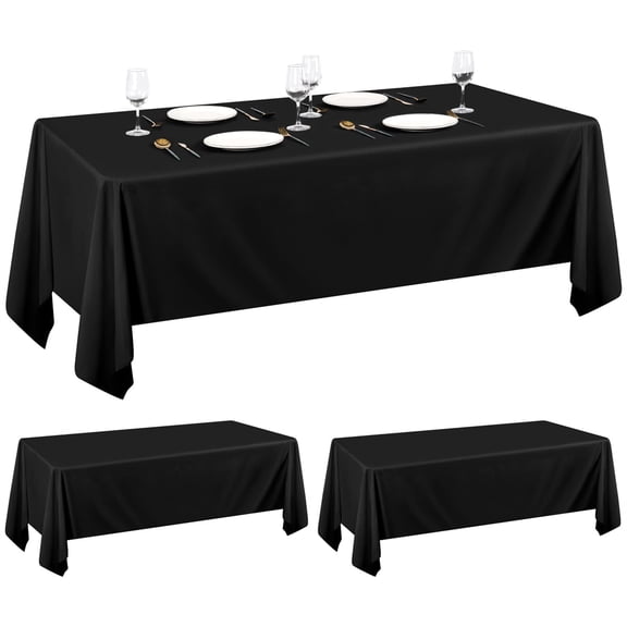 Pesonlook 2Pack Black Polyester Tablecloths 90x165inch Rectangle Tables Polyester Table Cover Stain and Wrinkle Resistant Washable Table Cloth for Wedding Reception Banquet Party