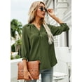 thumbnail image 4 of LOMON Women's 3/4 Sleeve V Neck Button Up Pleated Back Blouses Dot Blouse Tops Shirts, 4 of 8