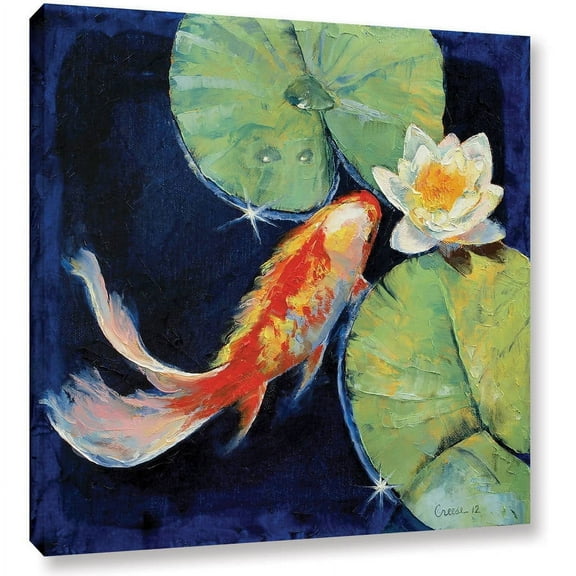 Michael Creese "Koi and White Lily" Gallery-wrapped Canvas Art