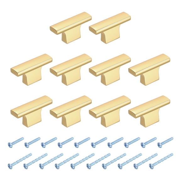 10Pack Single Hole Cabinet Handles,  2"/50mm Square Bar Cabinet Knobs Aluminum Alloy Dresser Knobs T Bar Drawer Pulls for Cabinet Hardware, Gold