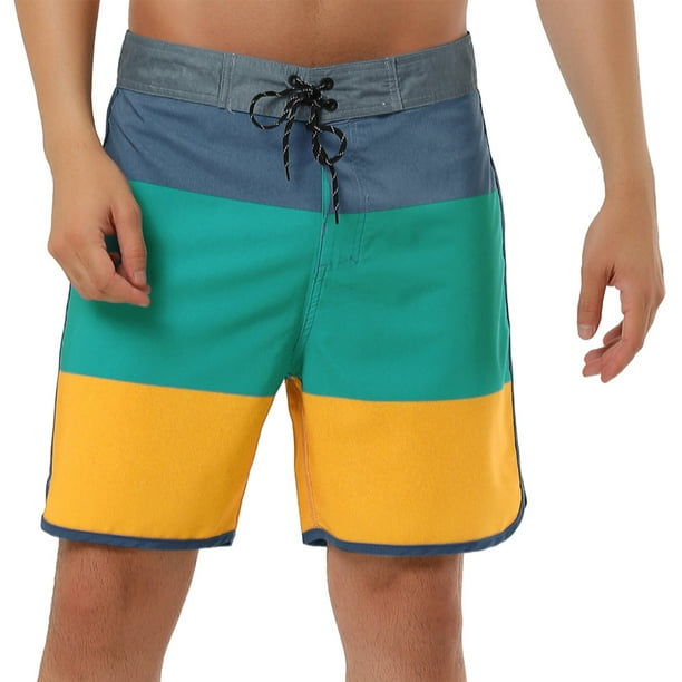 Lars Amadeus Pantalones cortos de plaa rayas pahombre Pantalones cortos de surf con cordón de natación en bloque de color Amarillo 30