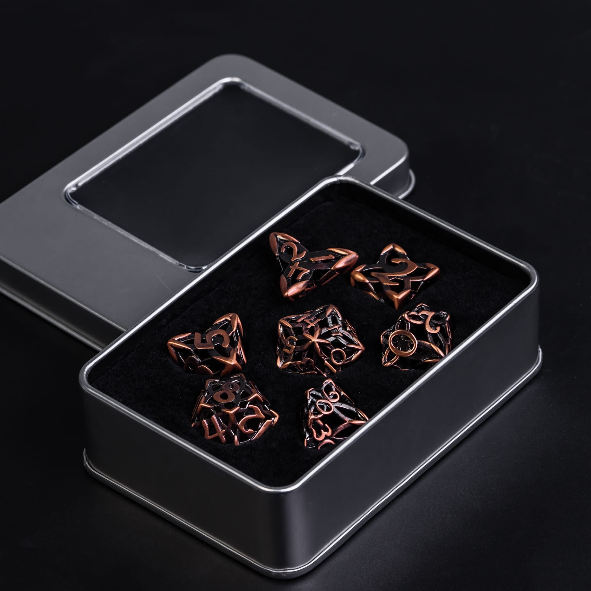 Cusdie Hollow Metal Dice, Celtic Knot D&D Dice, 7 Pcs Metal Dice Set, Polyhedral Dice Set, for Role Playing Game MTG Pathfinder