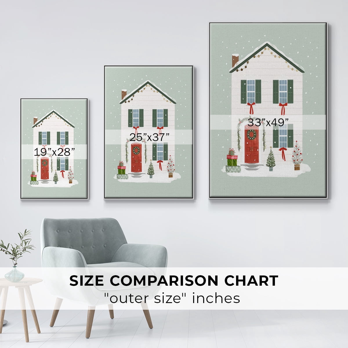 Festive Front Door III - Framed Gallery Wrapped Holiday Canvas - 27 x 41 - White Frame