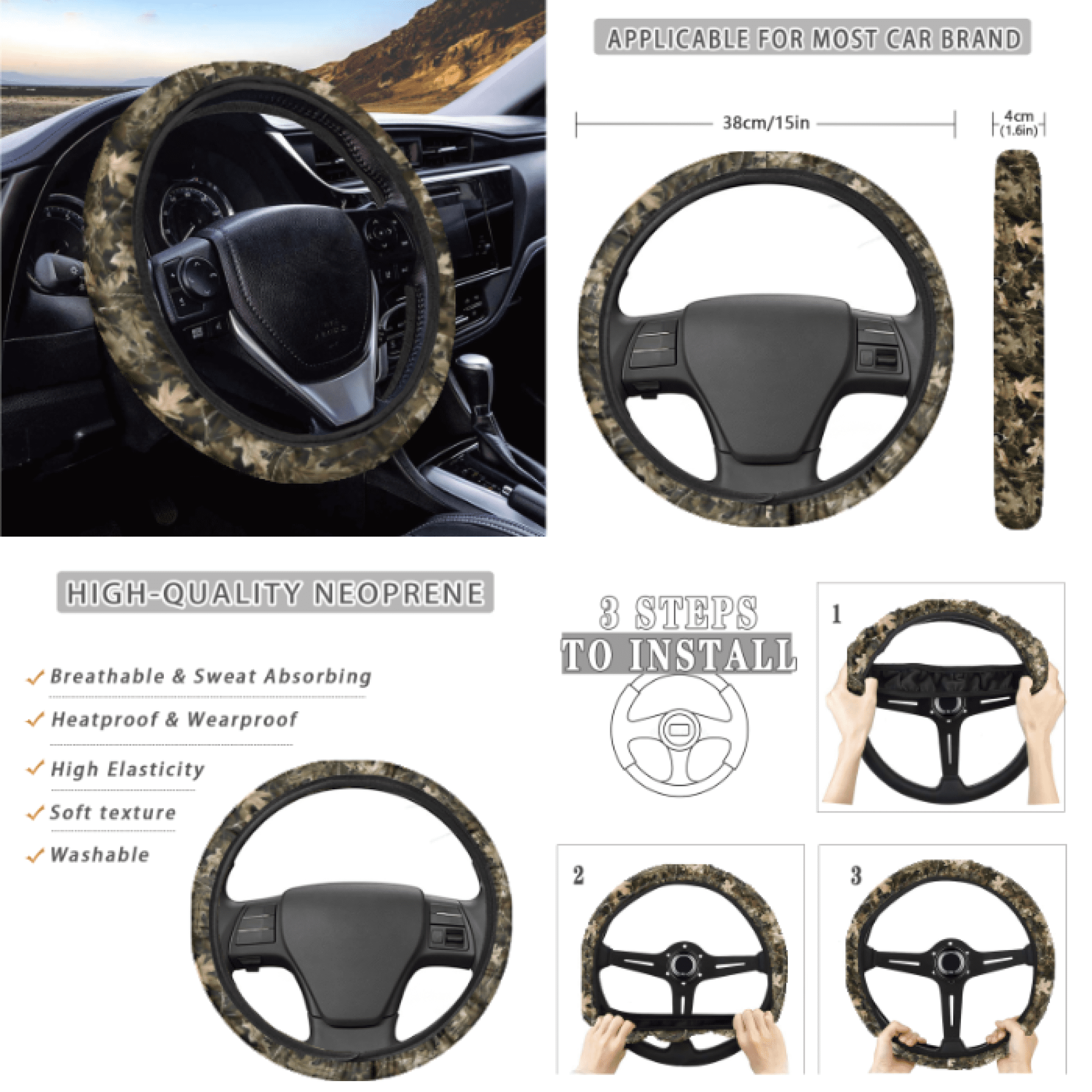 HUIACONG Camouflage Car Interior Set, with Mirror Protector For Automotive Car Cup Coasters Mirror Sleeve For Cars Car Console Armrest Cushion