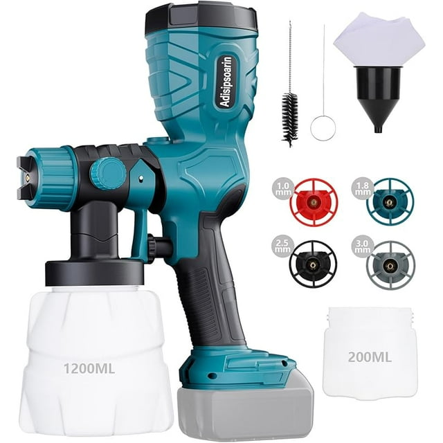 Rociador de pintura mejorado para Bos*ch, batería Li-ion 18V. Pistola HVLP inalámbrica con depósito 1200 ml + 200 ml, ideal para pintura interior/exterior de casa: paredes, cerca, muebles.