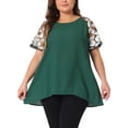 thumbnail image 1 of Blusa de manga corta de ganchillo con panel de malla transparente para mujer de tallas grandes GRACE & GRANDEUR 3X verde oscuro, 1 of 1