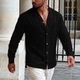 thumbnail image 7 of Linen Shirts for Men Button Down V Neck Long Sleeve Tops Lightweight Casual Spring Summer Beach Travel Blouse (2XL, Black), 7 of 7