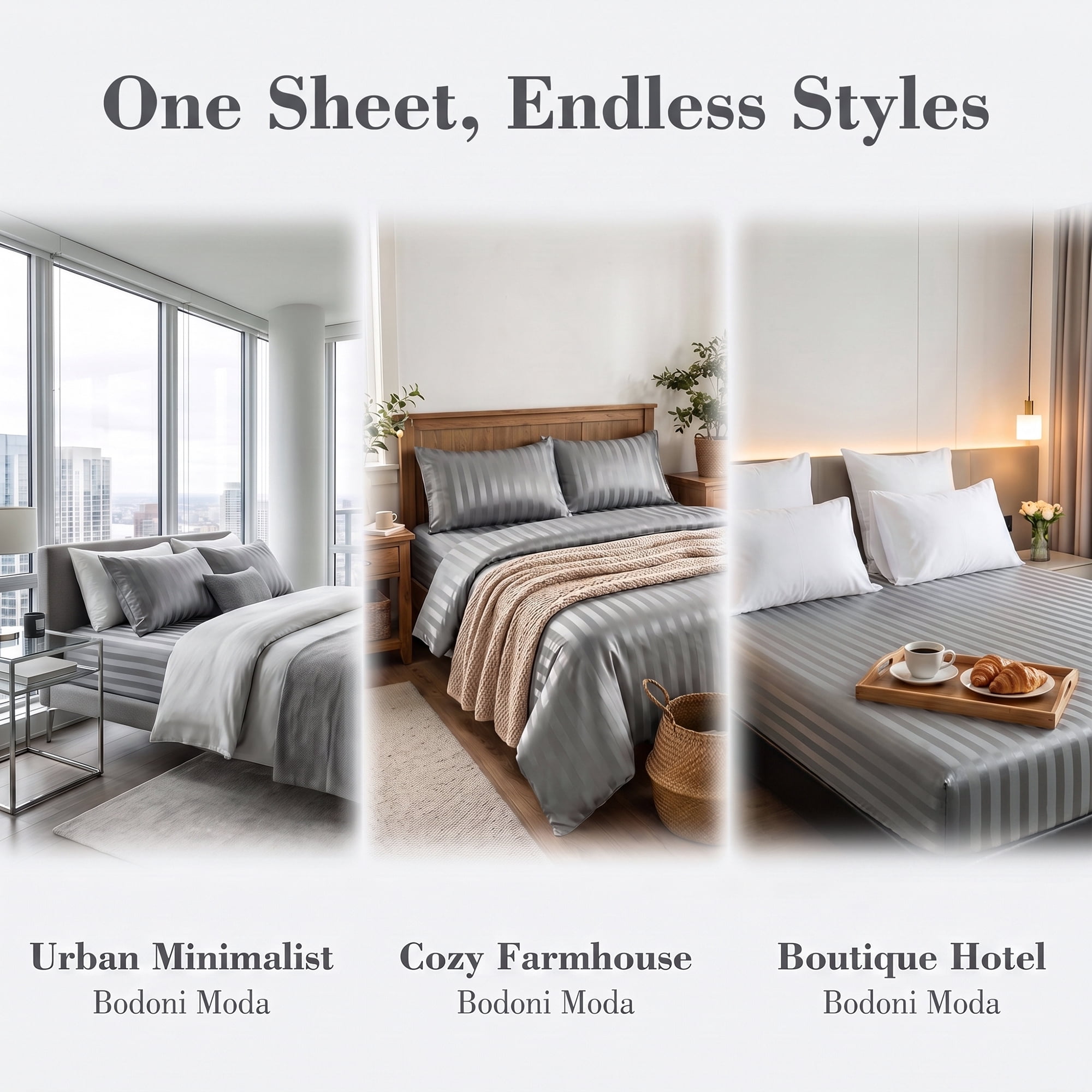 Unique Bargains Fitted Polyester Satin Strip Bed Sheets Wear Resistant 39.0"x74.8" Grey