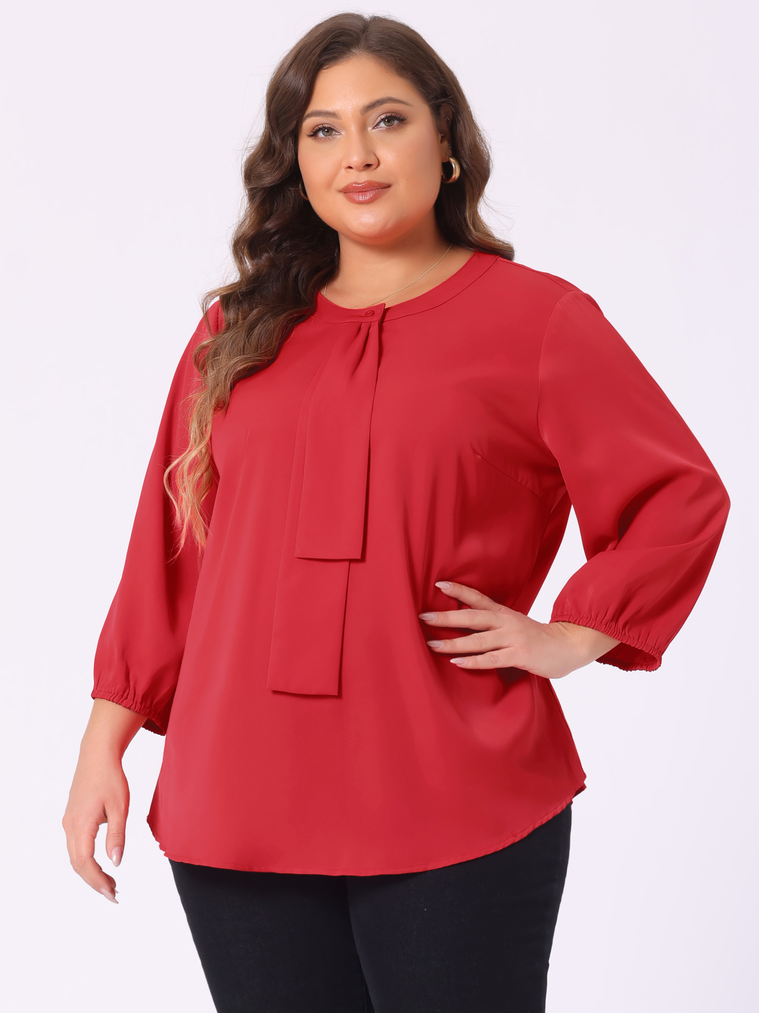 DARING DIVA Women's Plus Round Neck Work Ruffle Chiffon Top 4X Red