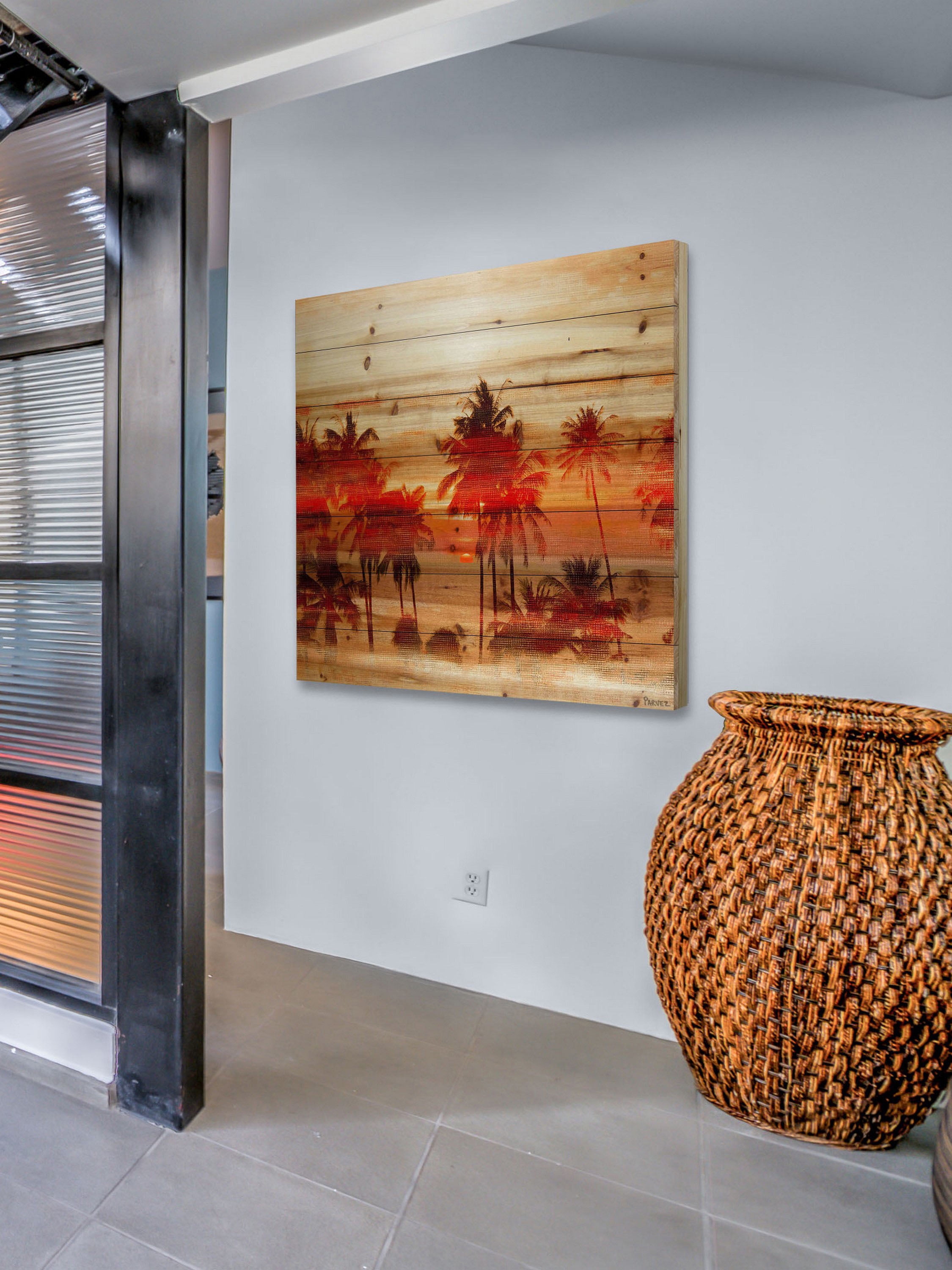 Parvez Taj Crimson Palms Pinewood Wall Art, 48" x 48"