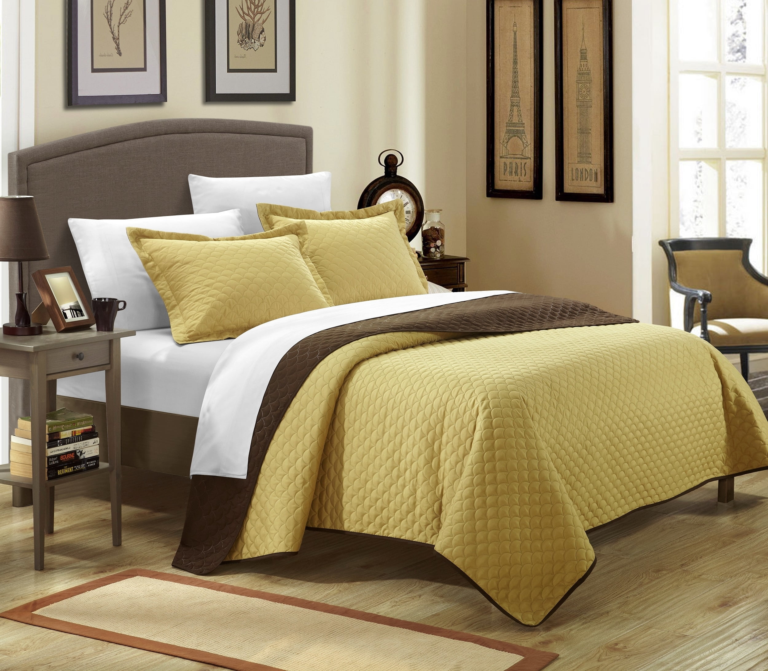 Lugano Reversible Color Block Modern design Quilt with Shams Set