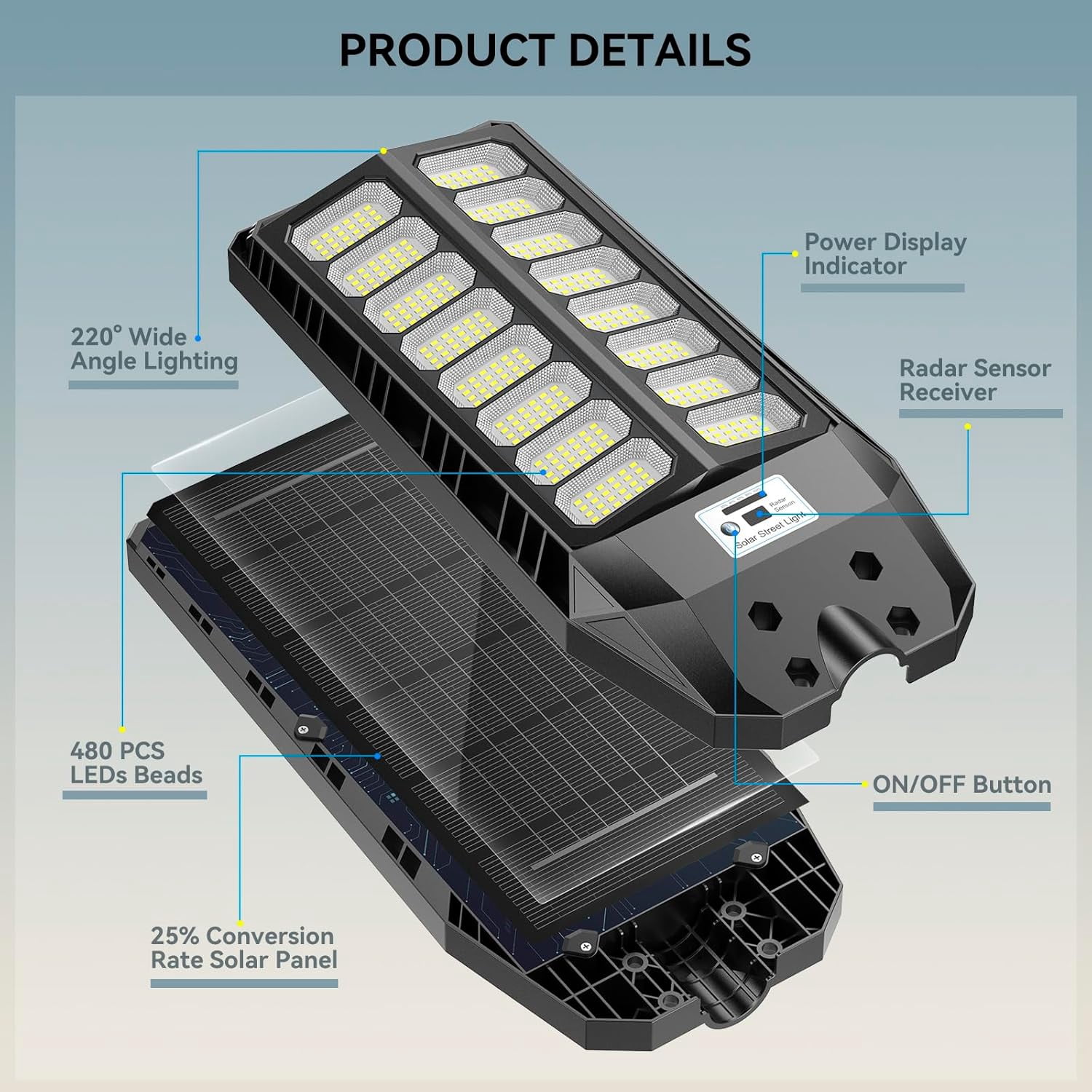 Adewalk 2 Pack Solar Lights Outdoor, 6500K Solar Flood Lights Outdoor, IP66 Waterproof Solar Street Lights with Motion Sensor and Remote Control for Dusk-to-Dawn Illumination