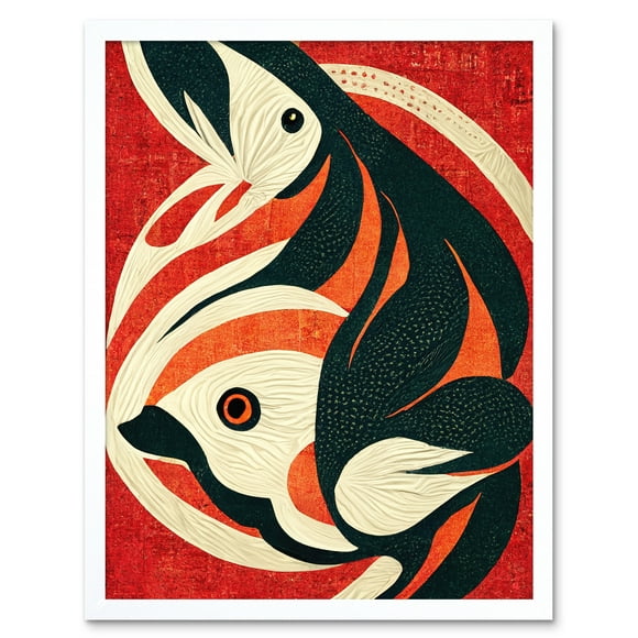 Abstract Stylised Japanese Koi Carp Fish Painting Art Print Framed Poster Wall Decor 12x16 inch