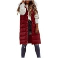 thumbnail image 4 of Women’s Long Winter Puffer Coat Stand Collar Teddy Fleece Lined Thick Down Jacket Windproof Quilted Loose Fit Warm Outerwear Plus Size,Wine,XL, 4 of 9