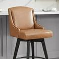 thumbnail image 3 of CHITA 26 in Swivel Upholstered Faux Leather Barstool Set of 2 for Kitchen Island, Full Back&Wood Legs, Saddle Brown, 3 of 13