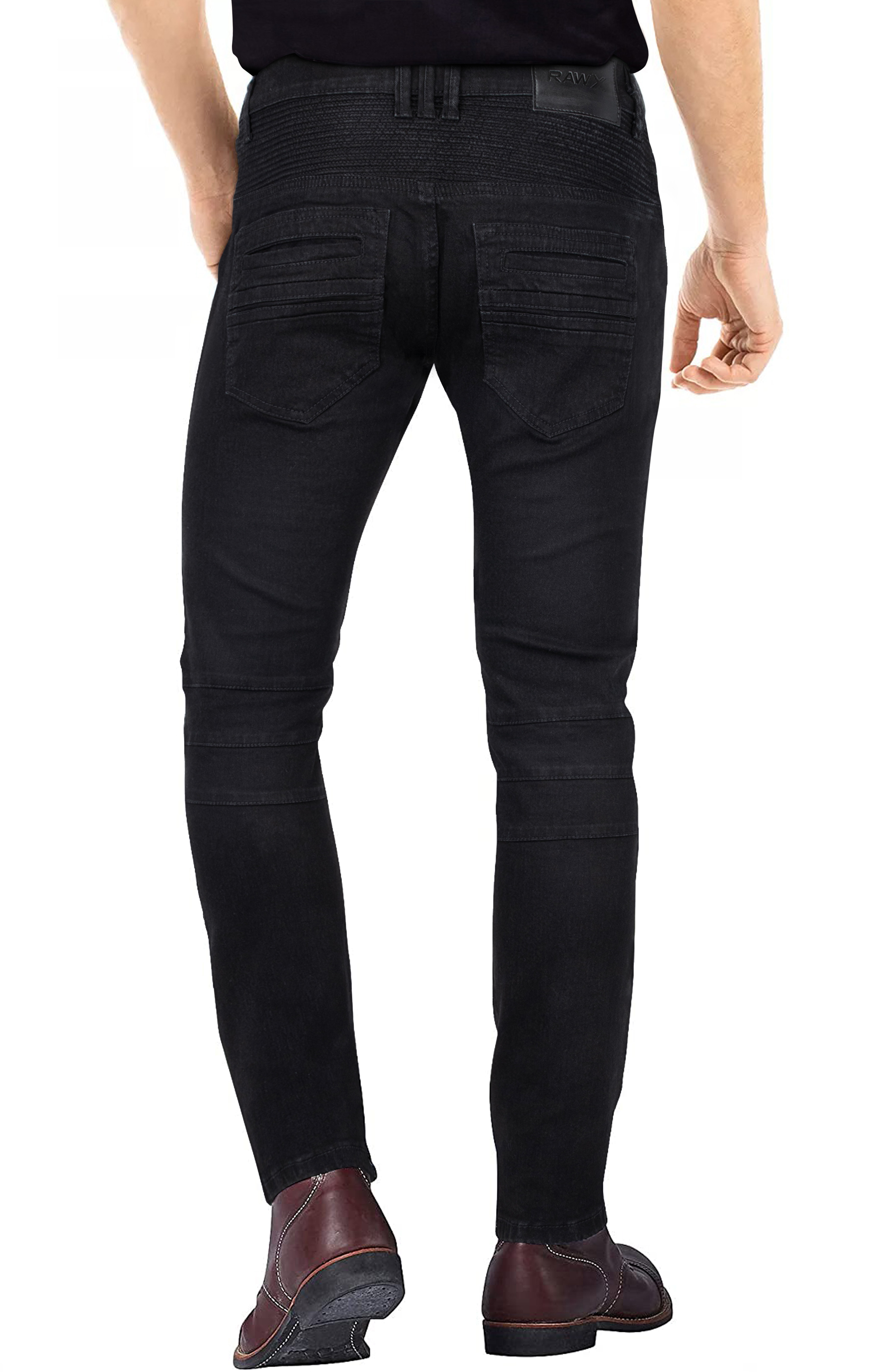RAW X Men's Slim Fit Skinny Biker Jean, Comfy Flex Stretch Moto Wash Rip Distressed Denim Jeans Pants - image 2 of 8