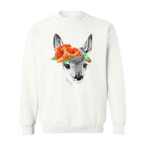 Cute Deer With Flowers . Sweatshirt Women -Image by Shutterstock, Female Large