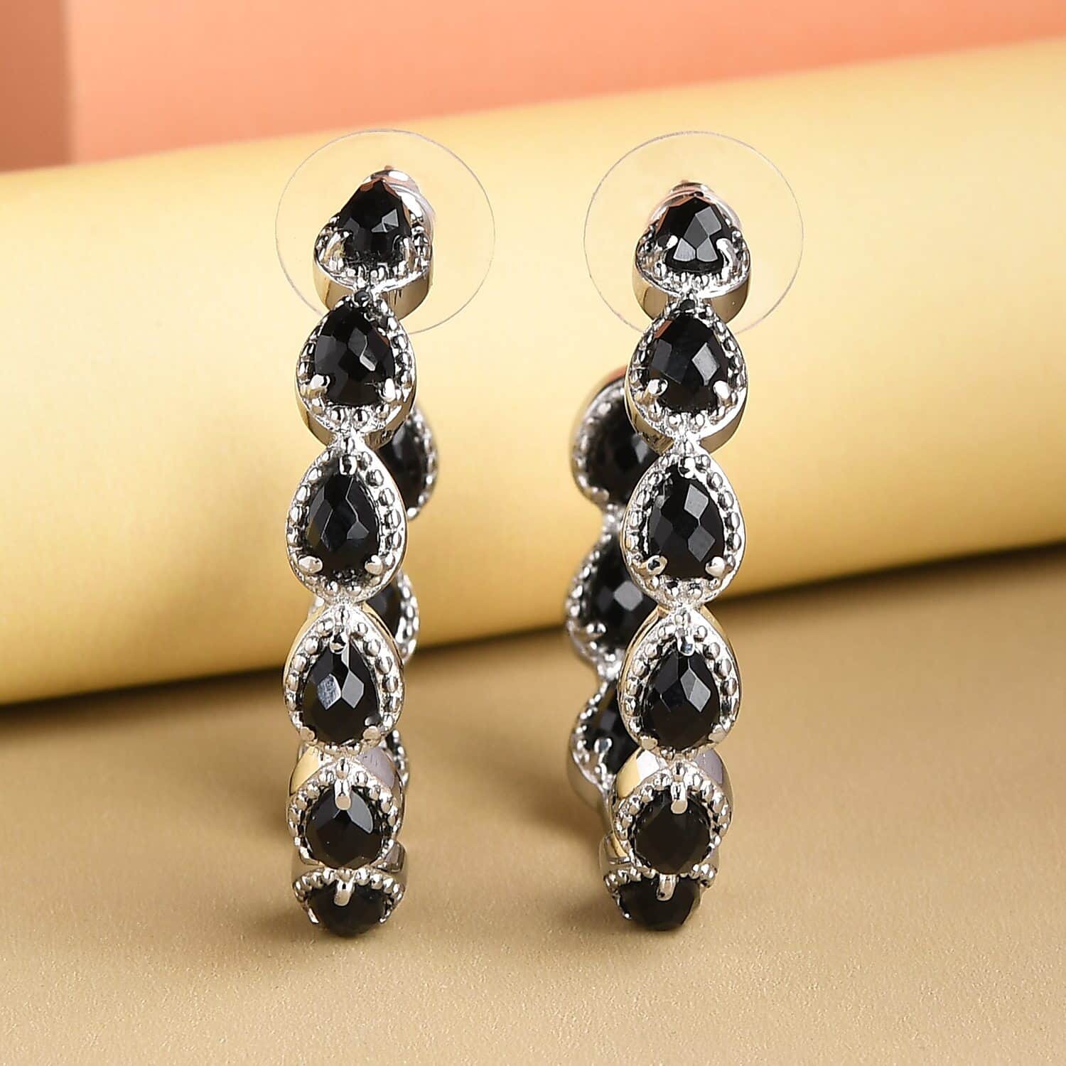 Black Onyx Inside Out Half Hoop Earrings Stainless Steel for Women Jewelry Birthday Christmas Gifts for Women