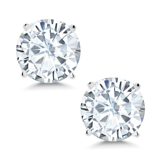 Gem Stone King Solid 14K White Gold Moissanite Stud Earrings for Women Men | 1.60 Cttw | Round 6MM