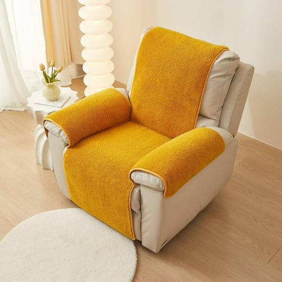 Mictong recliner cover wool soft warm sofa cover furniture protective cover anti slip washable recliner cover suitable for living room, office, yellow, 1 piece