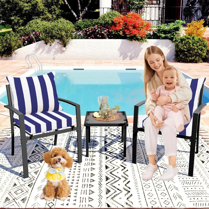SDJPOI 2 Set Outdoor Deep Seat Cushions, 24"x24"X4.3" Waterproof Fade-Resistant Patio Furniture Cushions with Removable Covers & Adjustable Ties for Chairs, Sofa, Couch