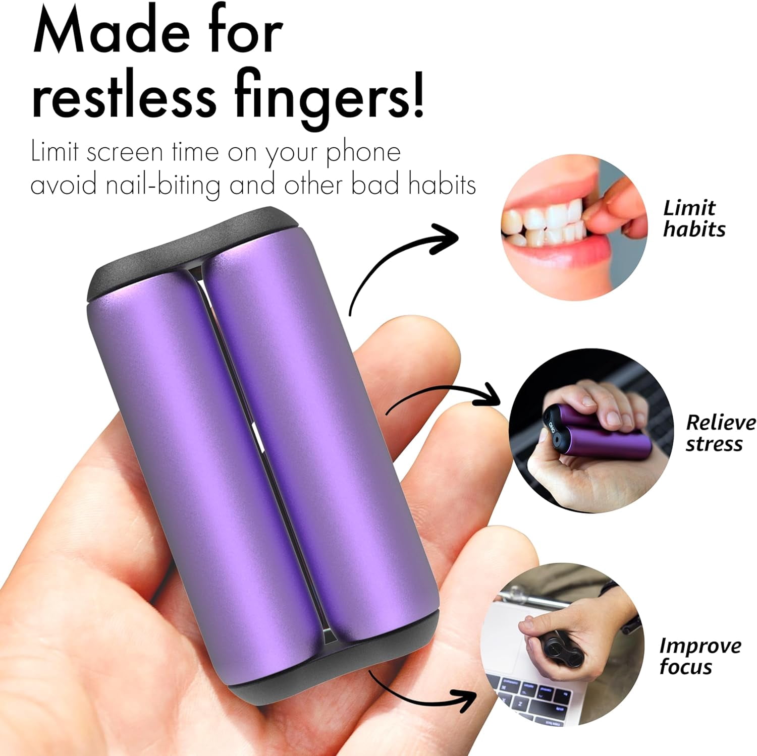 Purple Junior ONO Roller - Handheld Fidget Toy for Adults | Help Relieve Stress, Anxiety, Tension | Promotes Focus, Clarity | Compact, Portable Design