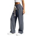 thumbnail image 2 of Ltctricy Ribbed Wide Leg Pants for Women Drawstring Comfy Yoga Pants Casual Loose Elastic Waisted Lounge Pants(Gray,One Size), 2 of 6