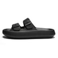thumbnail image 3 of Double Buckle Sandals Adjustable for Women Men Flat Sandals Pillow Cloud Slippers Comfort Slide Waterproof Slip-on Shower Shoes Seaside Black 36-37, 3 of 7