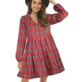 thumbnail image 7 of FANCYINN Womens Long Sleeve Buffalo Plaid Shift Tunic Dress Ruffle Hem Vneck Casual Swing Babydoll Mini Dress with Pockets Red Yellow M, 7 of 7