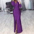 thumbnail image 4 of Women Deep V Neck Sequin Dress With Slit Long Sleeve Club Party Evening Dress For Women Lady New, 4 of 5