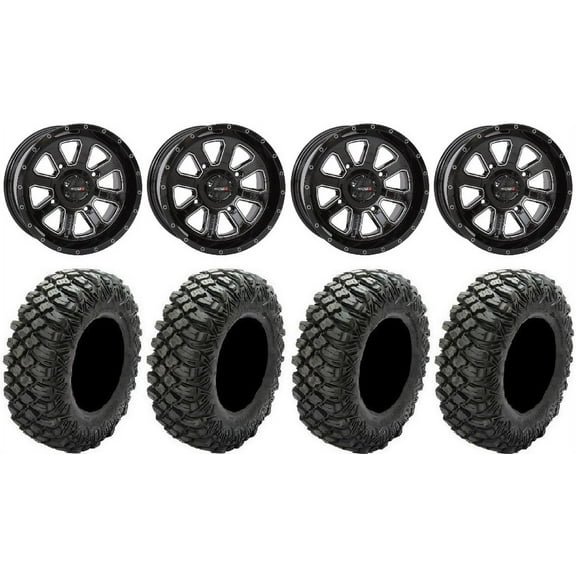 System 3 ST-4 Black 14" Wheels 28" Crawler XR Tires Yamaha Viking Wolverine YXZ1000R CFMoto ZForce 950 UForce 1000