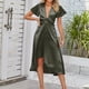 thumbnail image 1 of Vestido de mujer A Line Bow V Neck Vestidos casuales Moda para cóctel (Verde militar M) FLhrweasw Para estrenar, 1 of 7