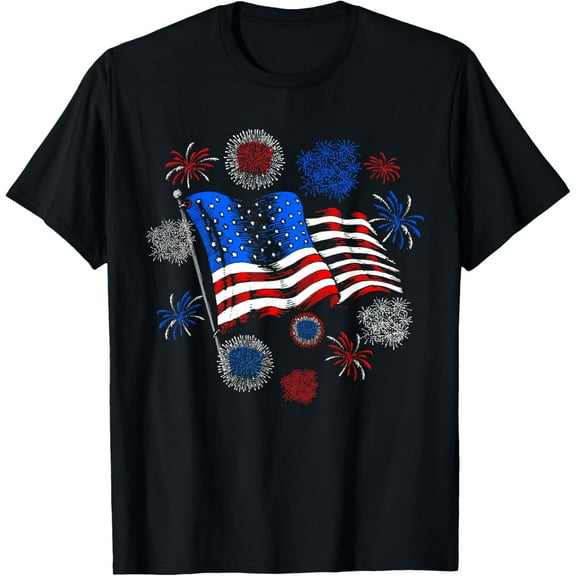 Fireworks 4th of July American Flag Patriotic Sparklers T-ShirtMen and women, Black T-shirt, size: Extra large