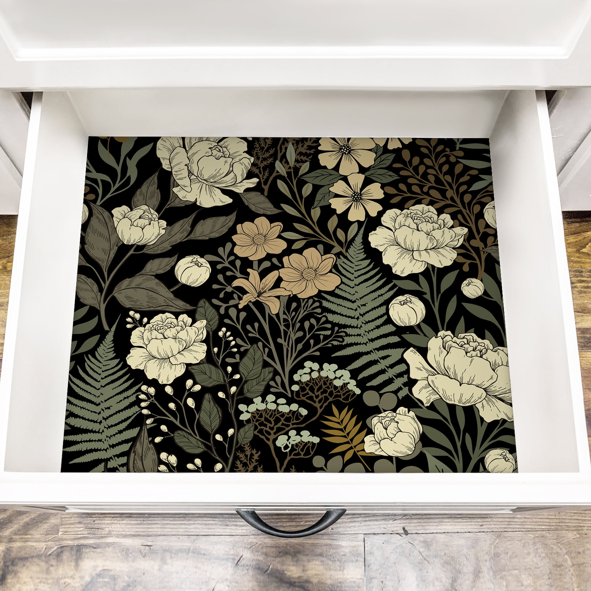 UMIGGEE 17.7-in x 118-in Floral Wallpaper Peel and Stick Floral Black Wallpaper Self Adhesive Flower Wall Paper Contact Paper Home Decor Wall Covering Old Furniture Renovation