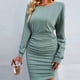 thumbnail image 5 of Vestido Cruzado A La Cadera, Cuello Redondo, Corte Ajustado, Vestido De Manga Larga, Cintura Alta De Invierno Para Fiesta Para El Día A Día, 5 of 8