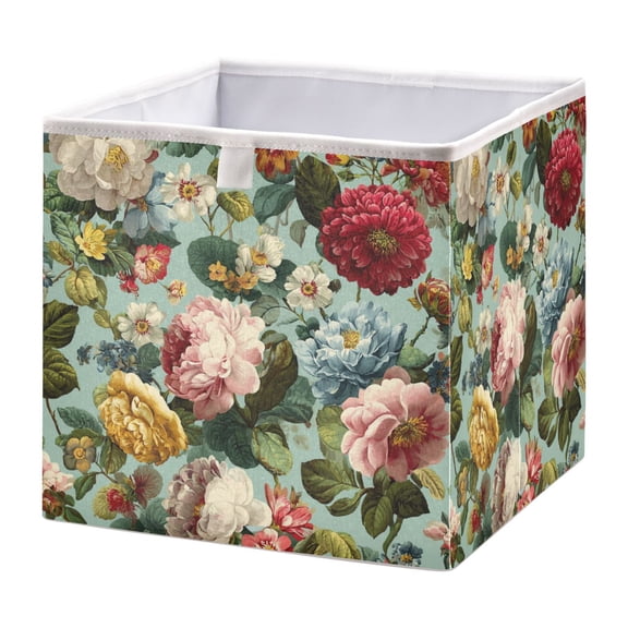 Foldable Fabric Storage Bin Home Cubes Clothing Organizer Bins Large Collapsible Box Basket for Home Organizer Floral Pattern with Roses