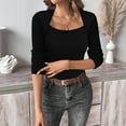 thumbnail image 2 of Plebaso Womens Square Neck Long Sleeve Tops Ribbed Knit Casual Slim Stretch Tee Shirts for Going Out, 2 of 7