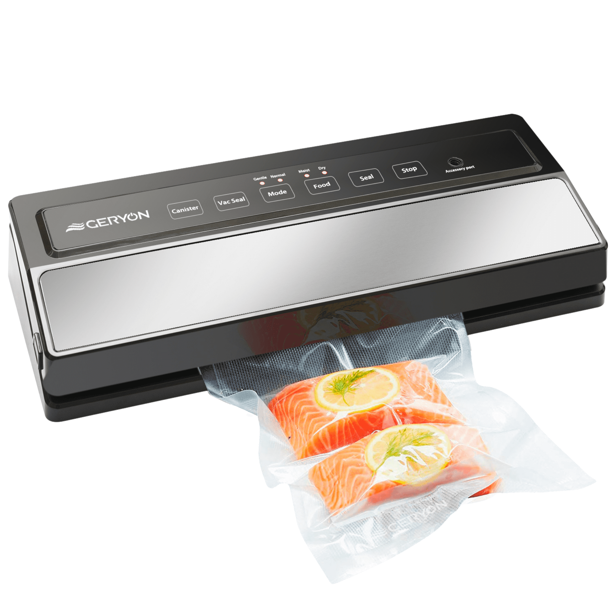 GERYON Vacuum Sealer - Deluxe Food Sealer Machine with Built-in Bag Cutter  and Roll Storage, Strong Suction for Food Preservation Saver, Dry Moist