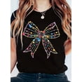 thumbnail image 1 of Women's Casual Crew Neck T-Shirt, Summer Short Sleeve Tee with Colorful Bowknot Drawing Design Tee Tee For Adult, Men, Women, Teen, Teenager, Adolescent, Youth, 1 of 4