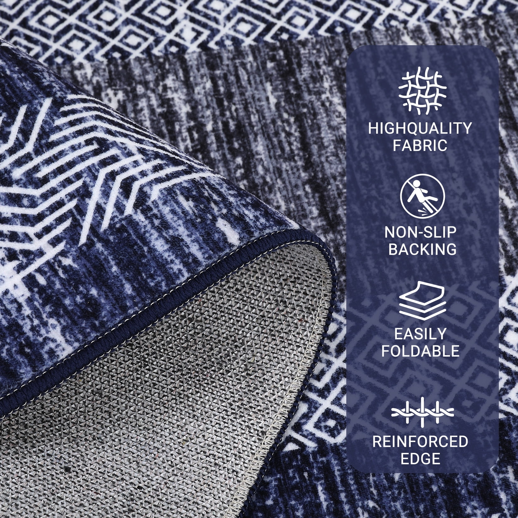 Garvee 2'x6' Runner Rug Modern Geometric Bordered Rug Runners Non-Slip Bedroom Rugs for Laundry Room Kitchen, Blue